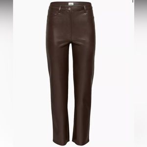 Aritzia Melina chocolate brown leather pants size